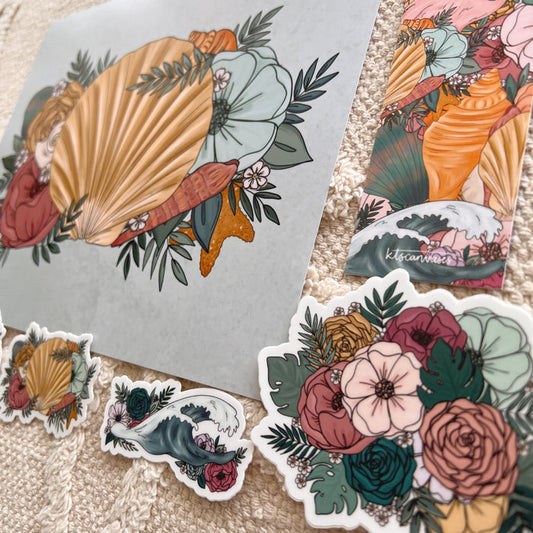 #10 Sea Shell Florals Art Print Bundle Set of 6