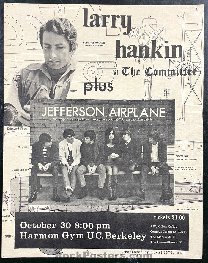 AUCTION - AOR 2.135 - Jefferson Airplane - Harmon Gym Berkeley - 1965 Poster - Excellent