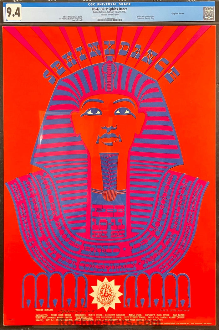 AUCTION - FD-47 - Steve Miller - Sphinx Dance - Moscoso Signed - 1967 Poster - Avalon Ballroom - CGC Graded 9.4