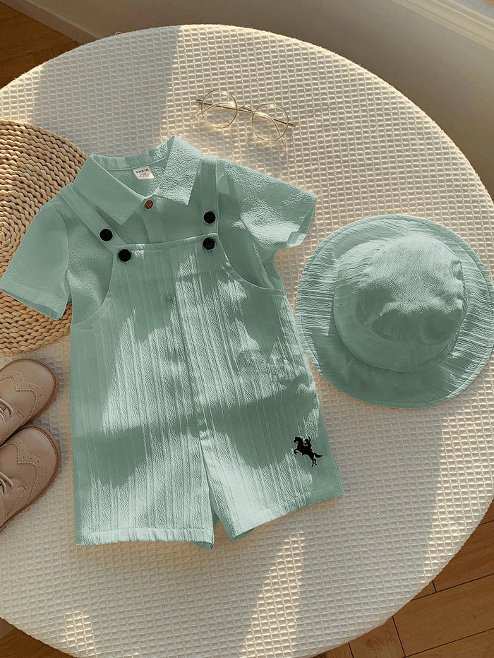 Baby Boys Mint Green Textured Button Strap Romper