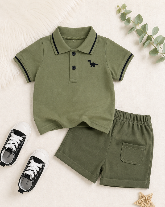 Baby Boys Olive Green Polo Shirt and Shorts Set
