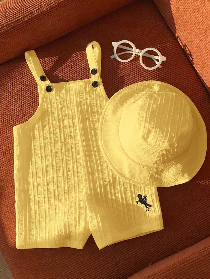 Baby Boys Yellow Textured Button Strap Romper