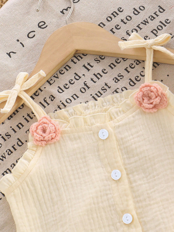 Baby Girls Cream Ruffle Cami Top & Pink Shorts Set