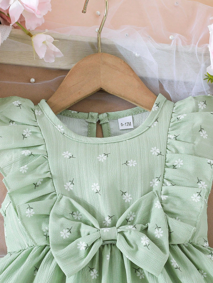Baby Girls Mint Green Floral Bow Dress
