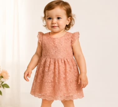 Baby Girls Peach Floral Lace Dress