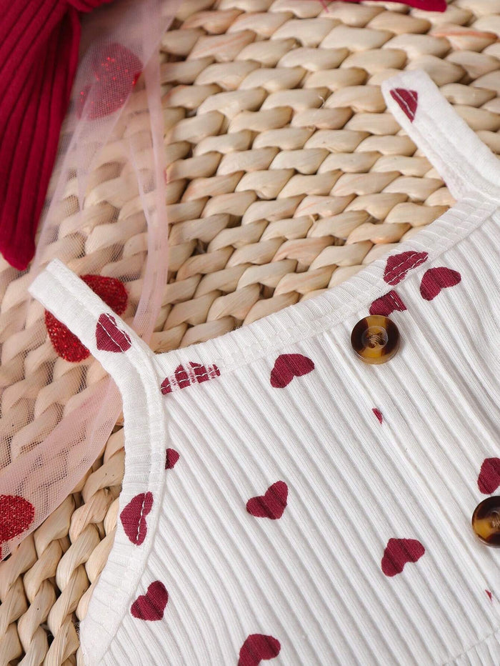Baby Girls Red Heart Print Top & Shorts Set