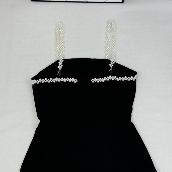 Beaded belt pure color short dress