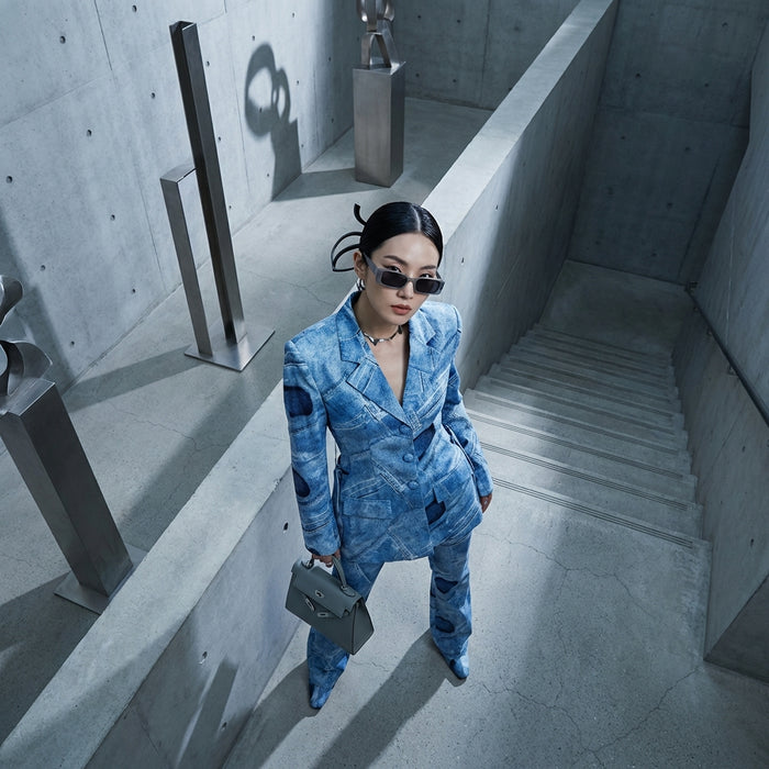Veste en denim imprimée bleue pour femme - K-fashion