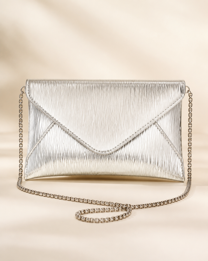 Chicmod Women Silver Metallic Envelope Chain Bag