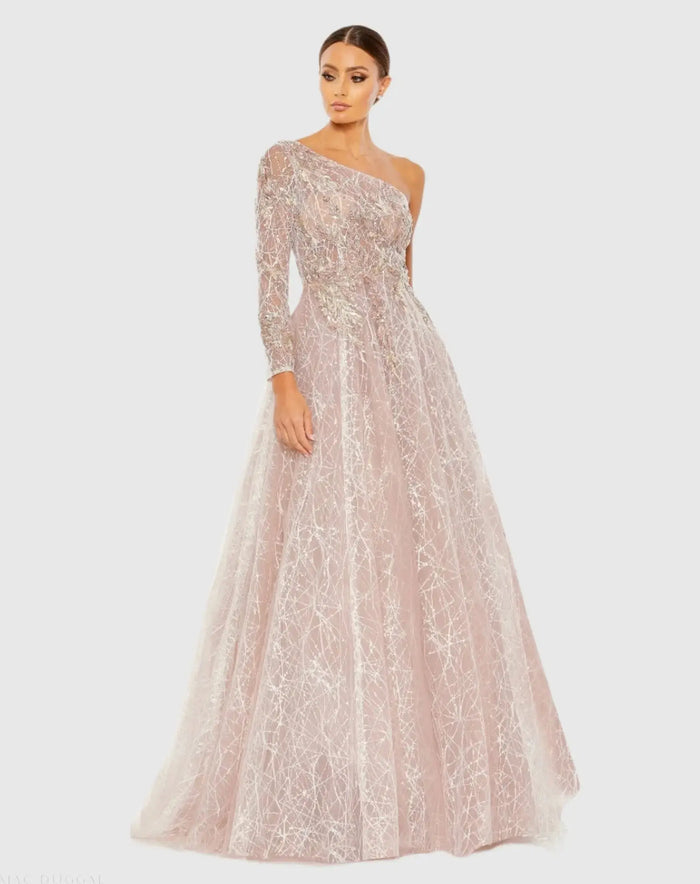 Pink Embroidered One Shoulder Bodice Ballgown - FINAL SALE - Mac Duggal