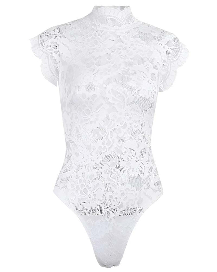 Floral Lace Bodysuit Lingerie with Crisscross Lace-Up Open Back