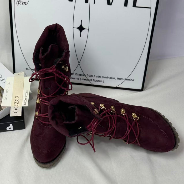 Front lace-up buckle boots