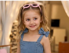 Girls Blue Denim Ruffle Dress with Bow Shoulder Straps, 5 Years