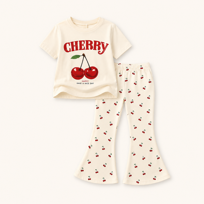 Girls Cherry Graphic T-Shirt and Flared Pants Set – SHEIN Fast Delivery in 5 Days