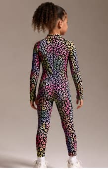 Girls Colorful Leopard Print Sports Set – Long Sleeve Zip Top & Leggings Activewear