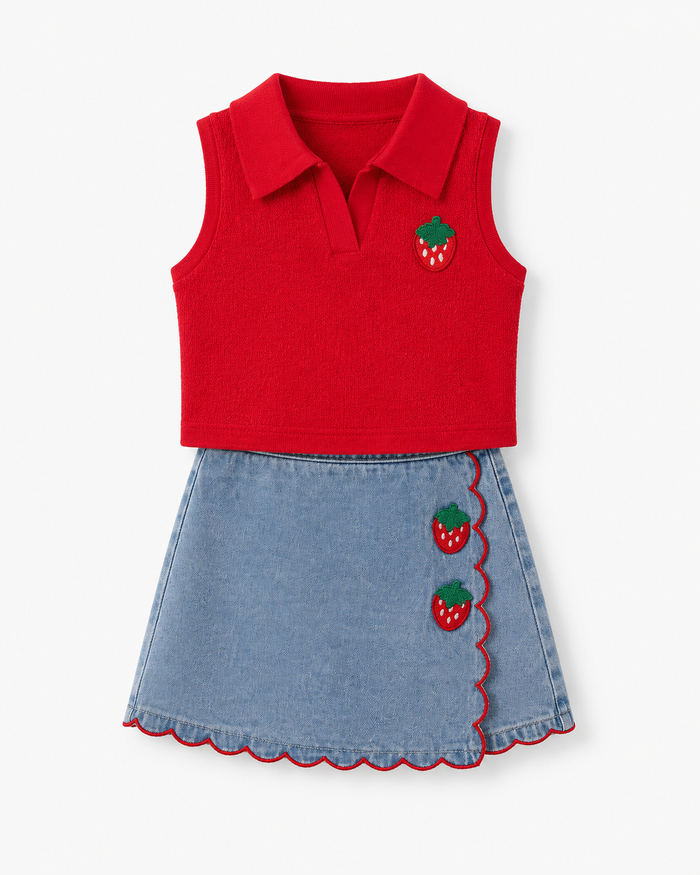 Girls Red Top and Denim Strawberry Skirt Set – SHEIN Fast Delivery in 5 Days
