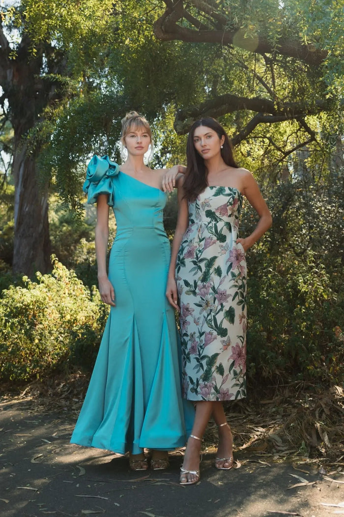 Green One Shoulder Bustier Satin Mermaid Gown - Mac Duggal