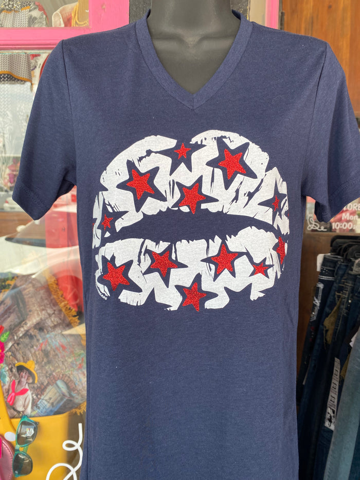 GLITTER LIPS STAR V-NECK