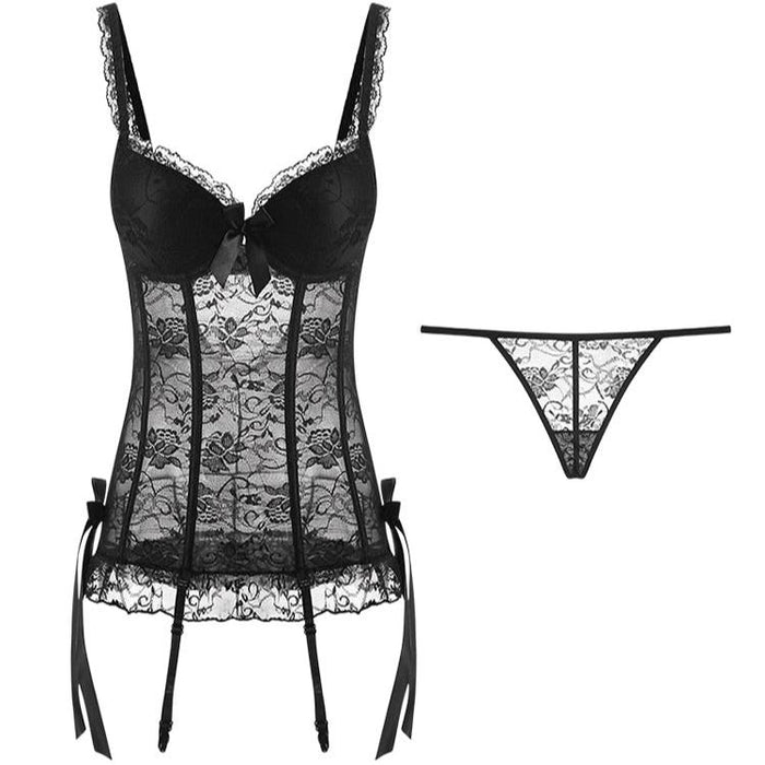 JOSEPHINE LACE CORSET SETCross Hollow Crotchless Fishnet Bodysuits