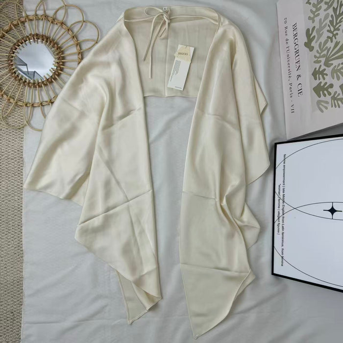 Lace-covered shawl-neck dress