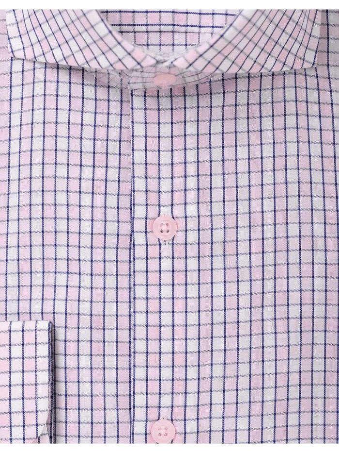 Modena SHIRTS Mens Pink Check Cotton Blend Cutaway Collar Slim Fit Dress Shirt
