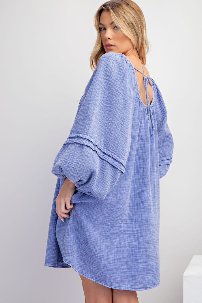 MINERAL WASHED COTTON GAUZE BABYDOLL DRESS