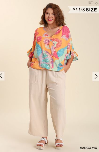 Mixed Print Tops with High Low Hem