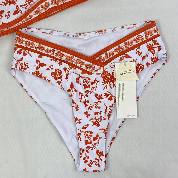 National pattern V-neck swimming suit