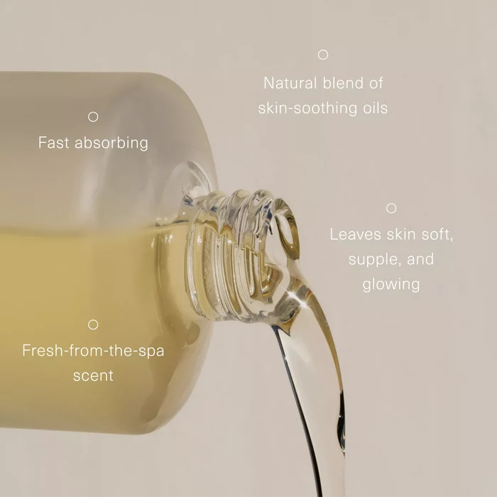 oak essentials body oil, dew body oil, luxury body oil, hydrating body oil, non greasy body oil, clean body care, glowing skin oil, citrus woodsy body oil