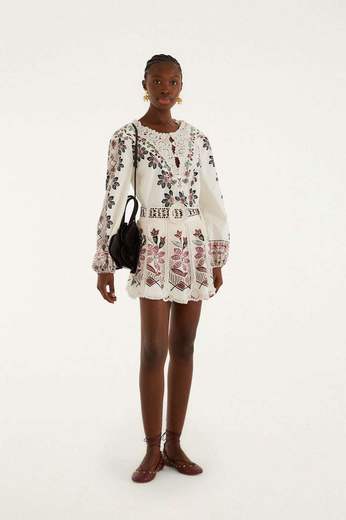 Off-White Ainika Rustic Flowers Crochet Detail Blouse