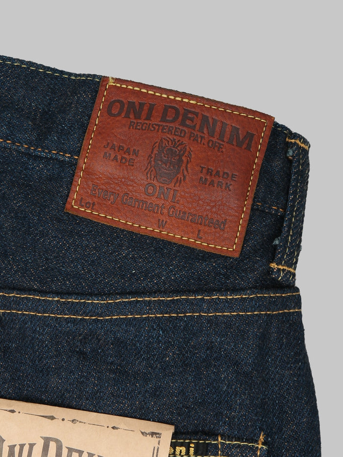 ONI Denim 822ZRLBR Secret Denim Brown Weft Wide Tapered Jeans leather patch