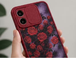 Oppo A58 Case – Red Floral Design with Camera Protection – Shockproof Matte Cover for Women