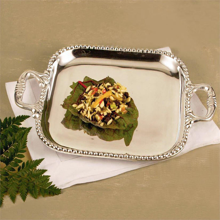 Beatriz Ball Pearl David Medium Square Tray — With a single plated food serving