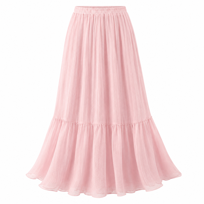 Pink High Waist Ruffle Hem Maxi Skirt