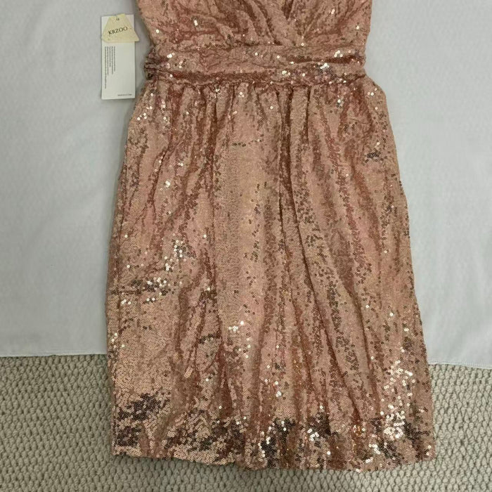 Sequined V-Neck Sleeveless Midi Dress