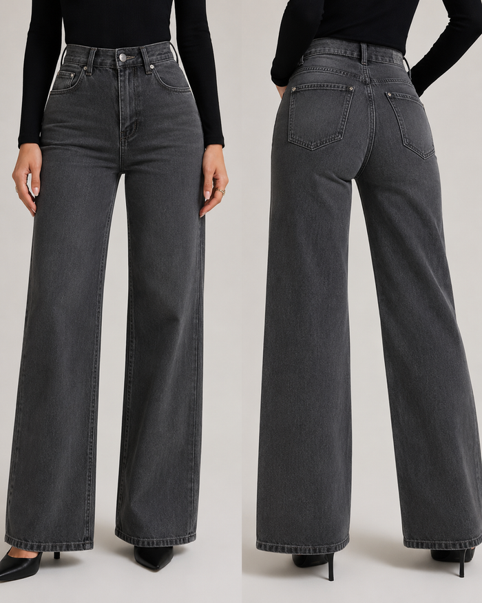 SHEIN Dark Grey High-Waist Wide-Leg Jeans - SHEIN Fast Delivery in 5 Days
