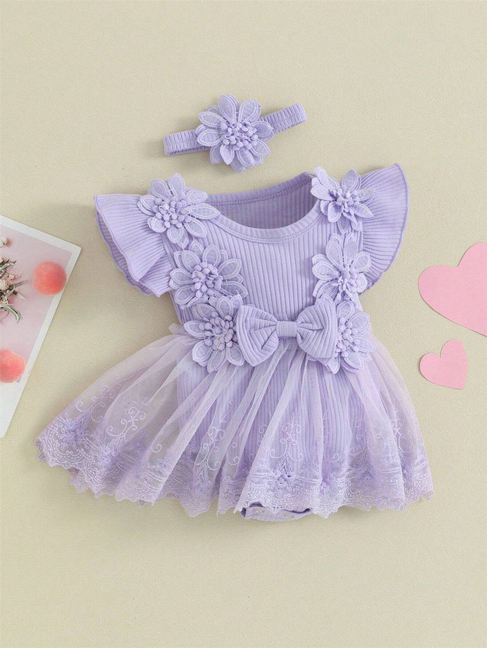 SHEIN Kids Lavender Floral Tulle Dress Set - SHEIN Fast Delivery in 5 Days