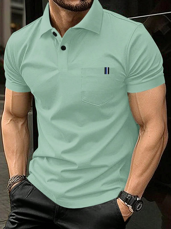 SHEIN Men’s Mint Green Polo Shirt – Short Sleeve Pocket Casual Top