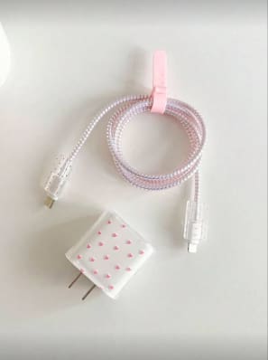 SHEIN Pink Fast Charging Cable & Adapter Set – Cute Heart Print Charger, Fast Delivery in 5 Days