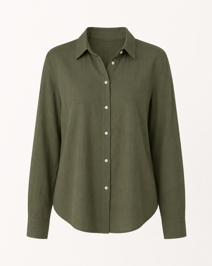 SHEIN Women Army Green Button Front Long Sleeve Shirt