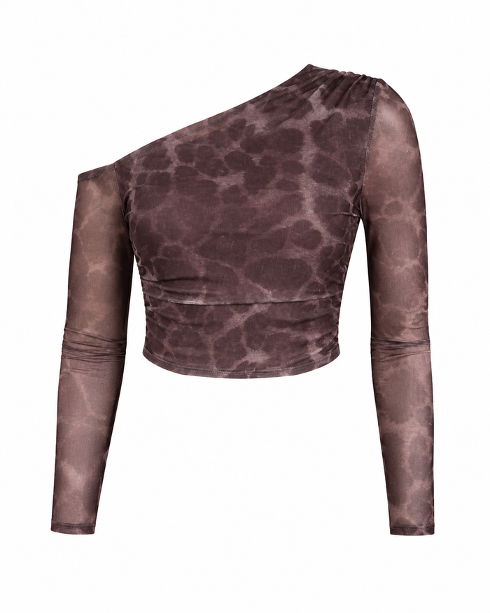 SHEIN Women Purple One Shoulder Mesh Long Sleeve Top