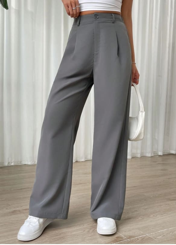 SHEIN Women’s Grey High Waist Wide Leg Pants – Tailored Loose Fit Trousers, SHEIN Fast Delivery in 5 Days