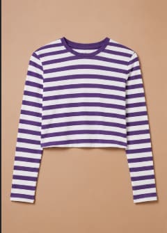 SHEIN Women’s Purple & White Striped Crop Top – Long Sleeve Fitted T-Shirt, SHEIN Fast Delivery in 5 Days