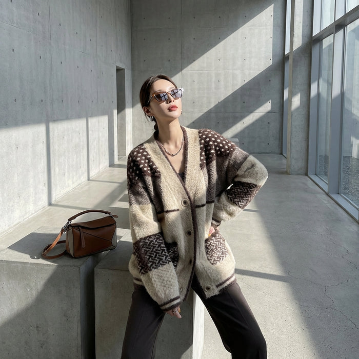 Cardigan en maille douce col V, coupe ample - K-fashion femme