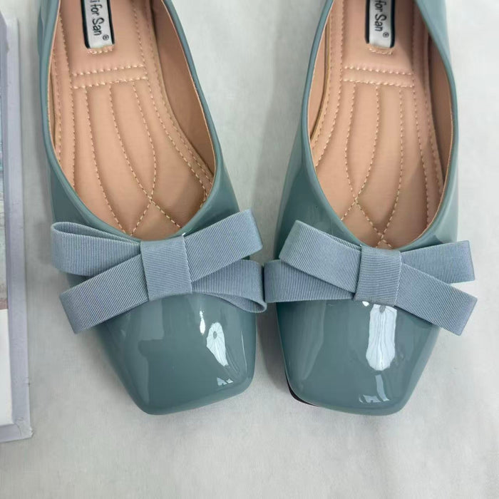 Square-Toe Bow-Accented Low-Cut Flats