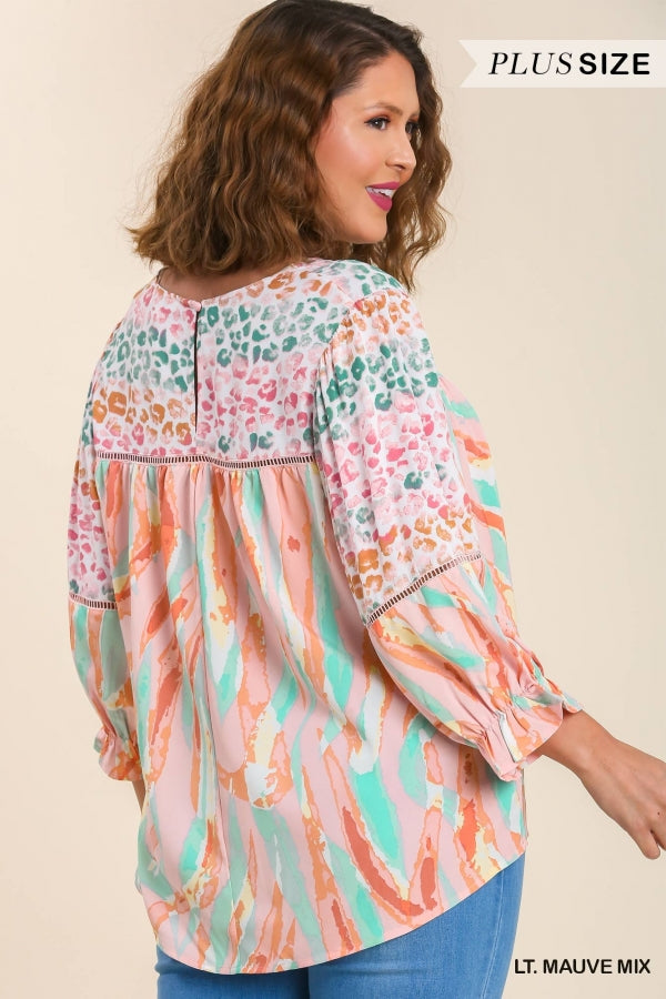 Umgee Mixed Print Blouse