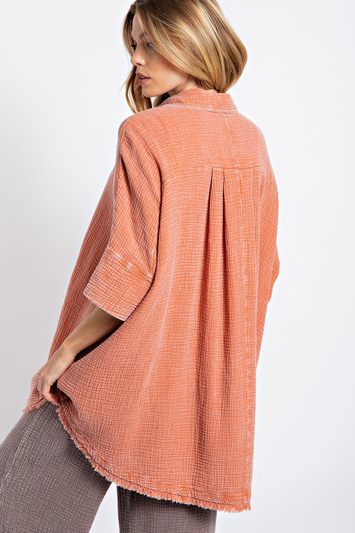 WASHED COTTON GAUZE OVERSIZED SHIRT