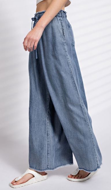 Washed Denim Wide Leg Pants