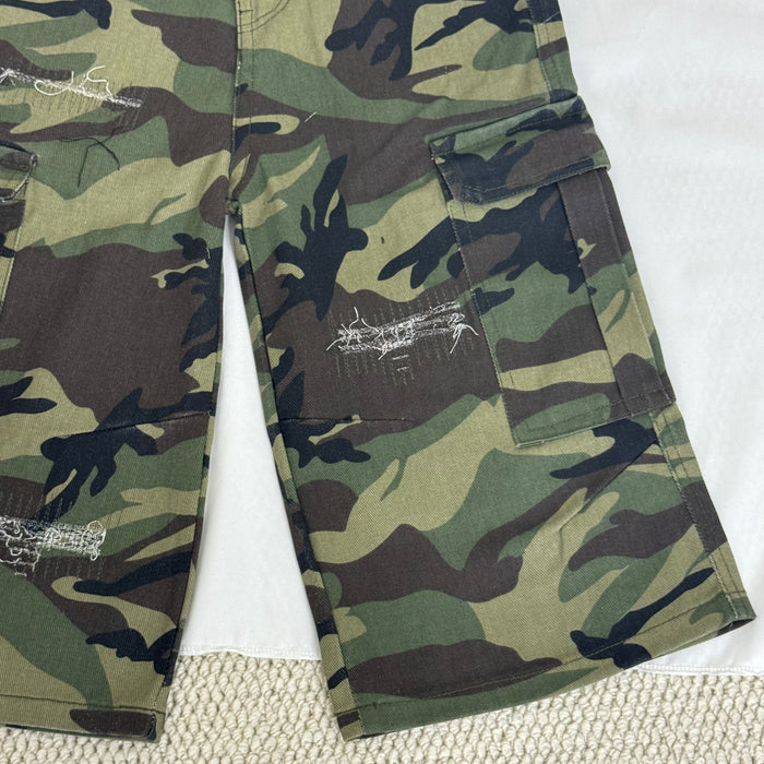 Washed Distressed Camouflage Shorts