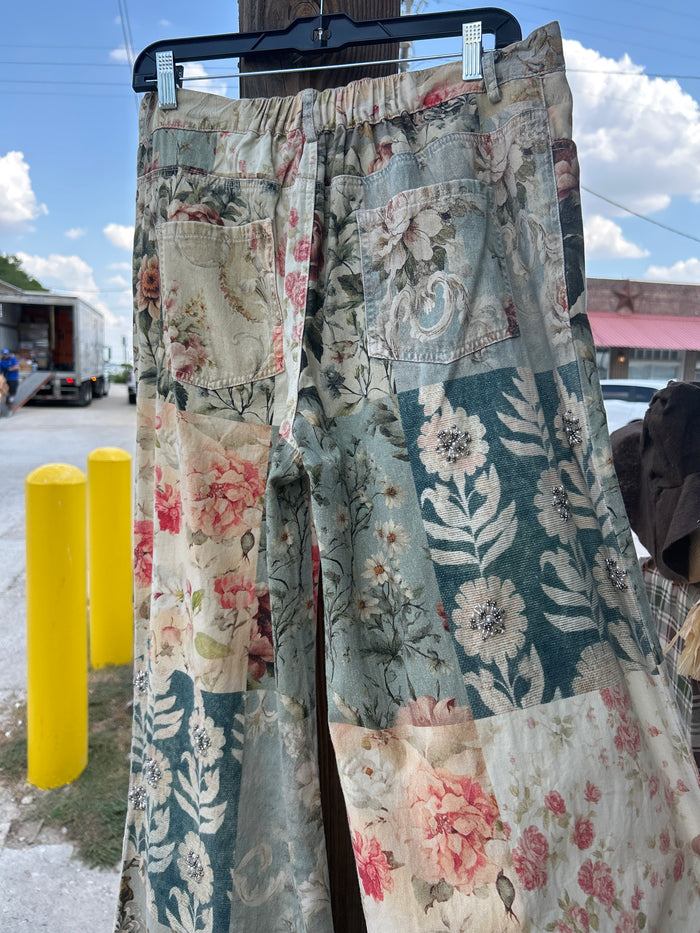 Wide Leg Floral Pearl Pants